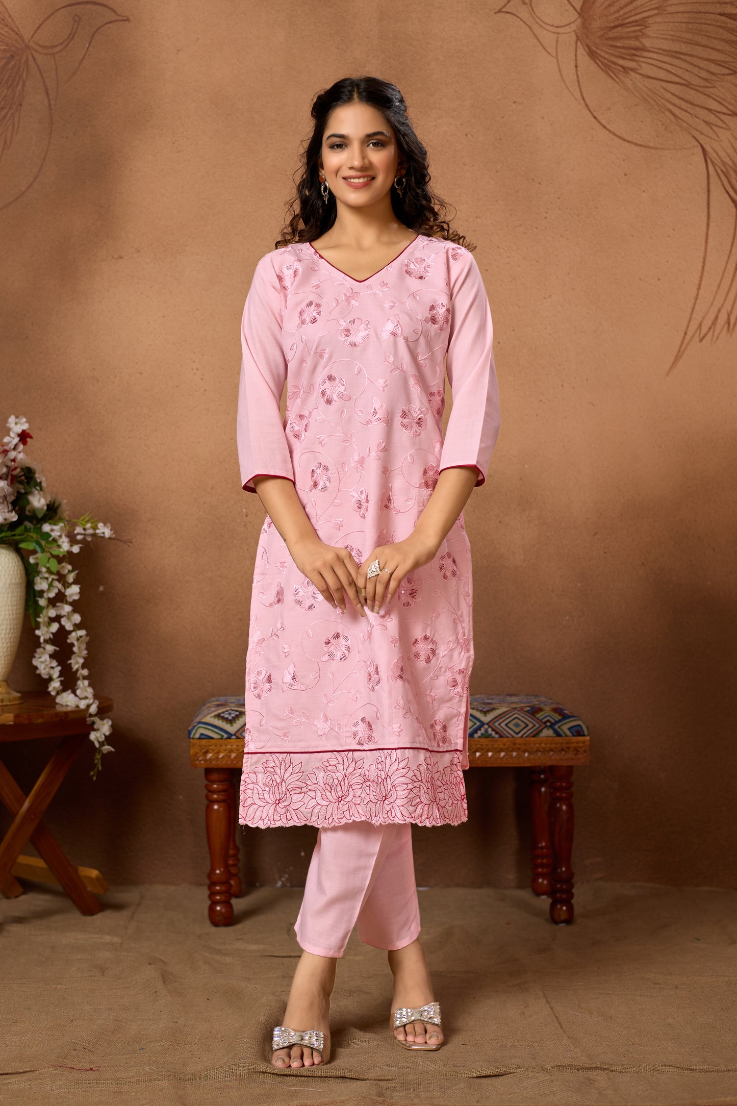 Charming Baby Pink Embroidered Kurta Set with Dupatta