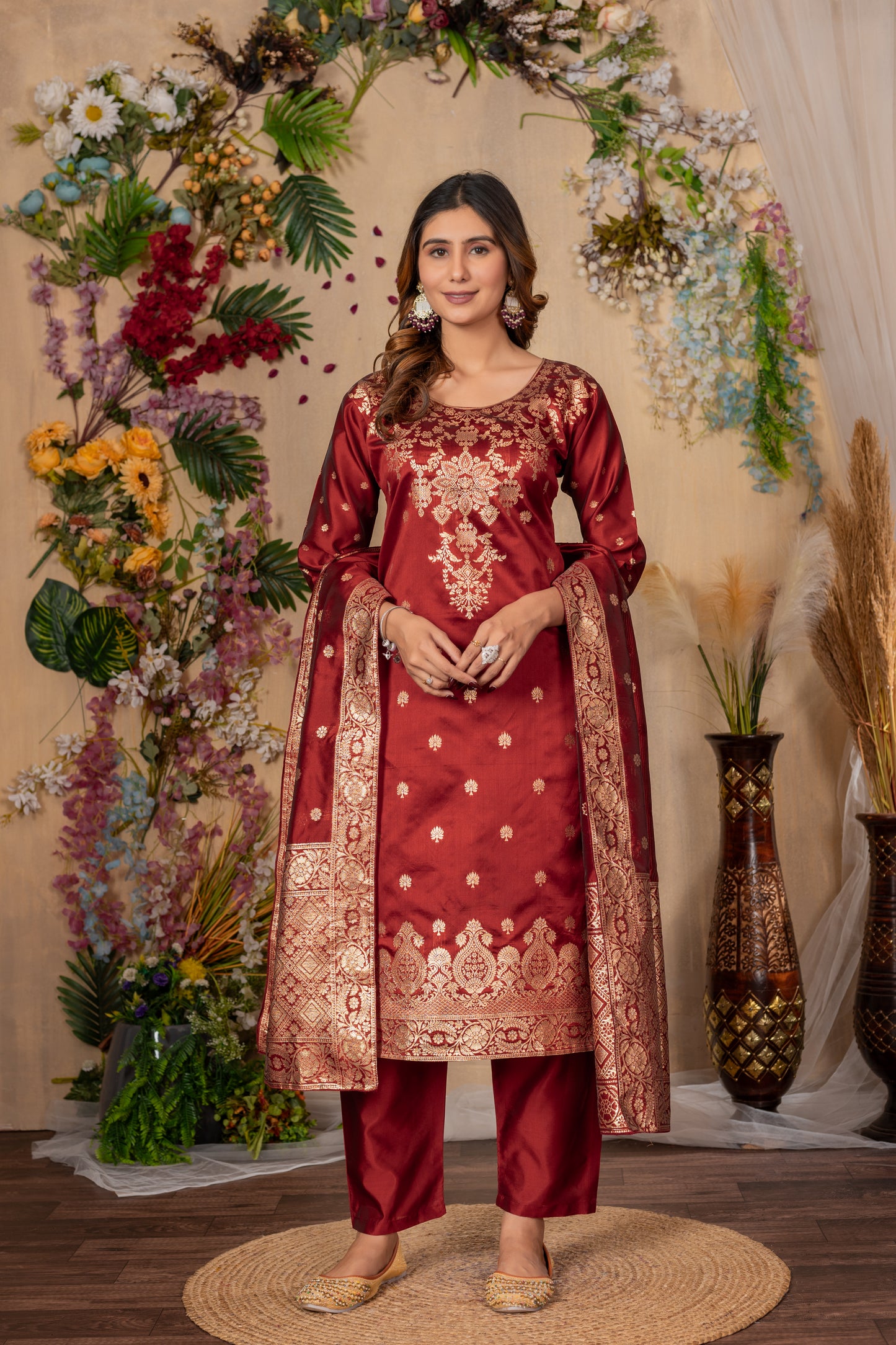 Banarasi Silk Woven Kurta, Pant & Dupatta Set