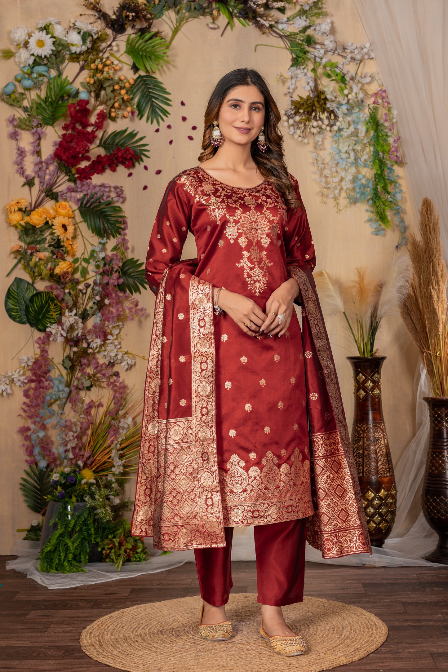 Banarasi Silk Woven Kurta, Pant & Dupatta Set