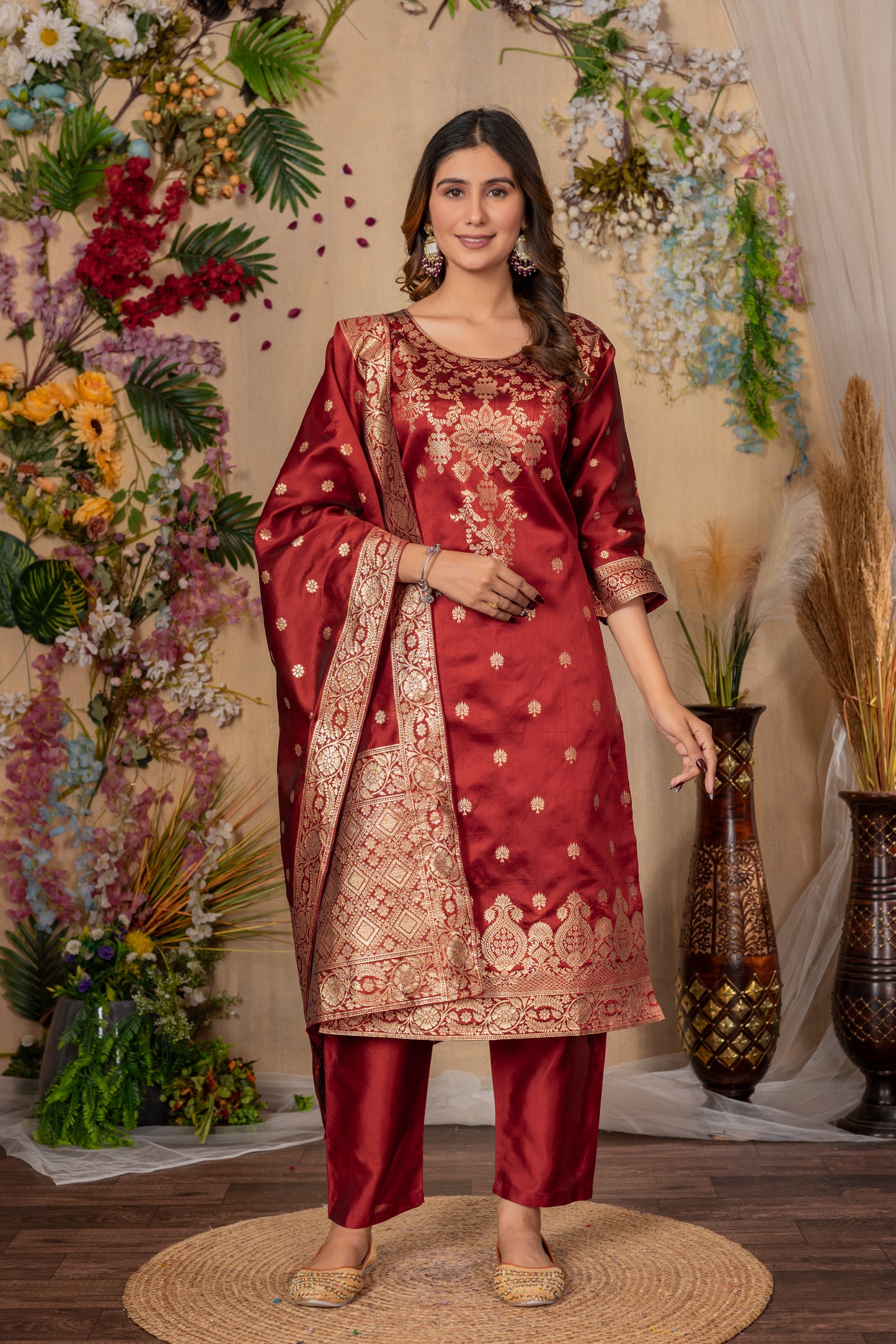 Banarasi Silk Woven Kurta, Pant & Dupatta Set