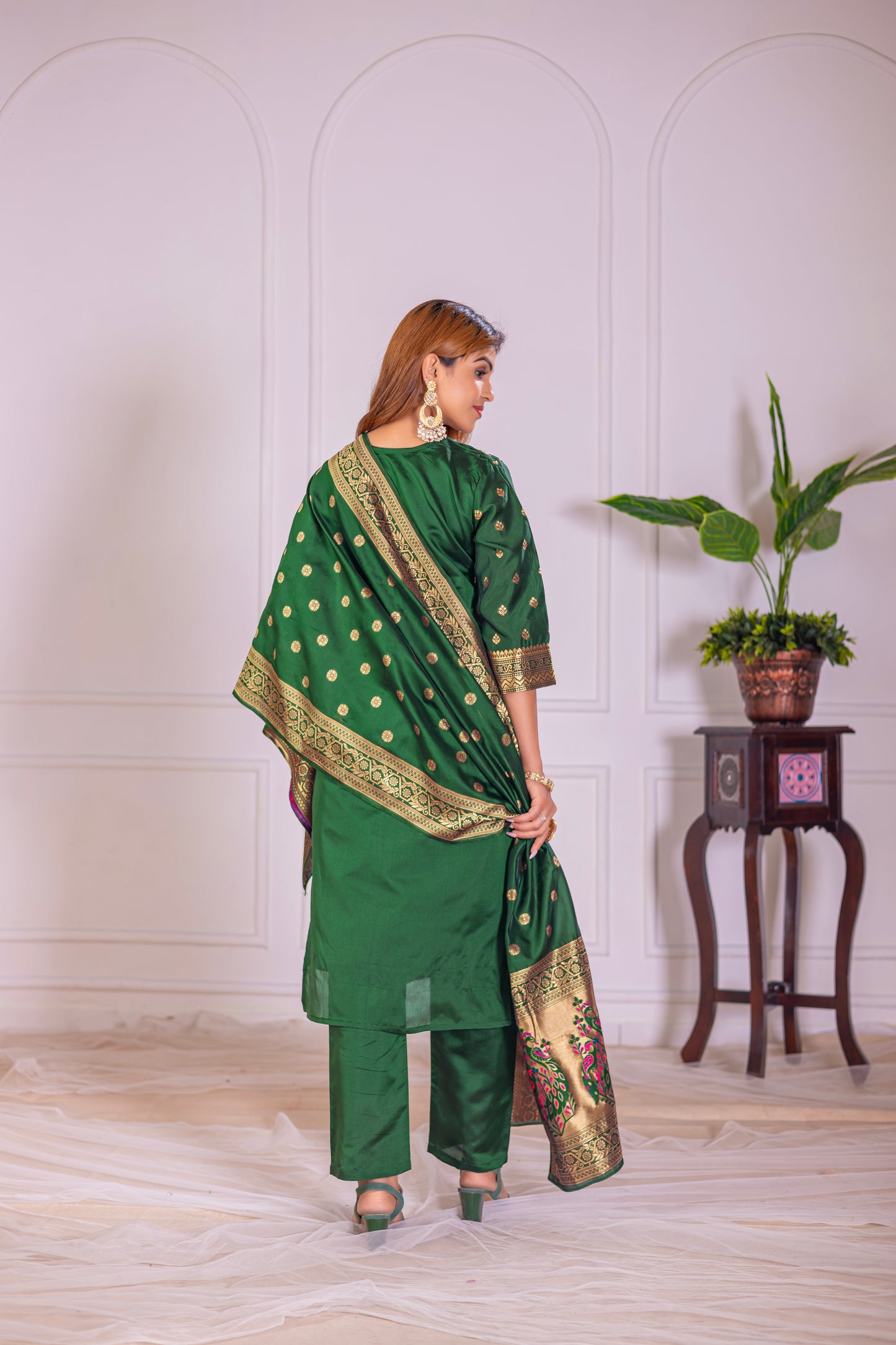Green Paithani Silk Jacquard Kurta Set with Dupatta