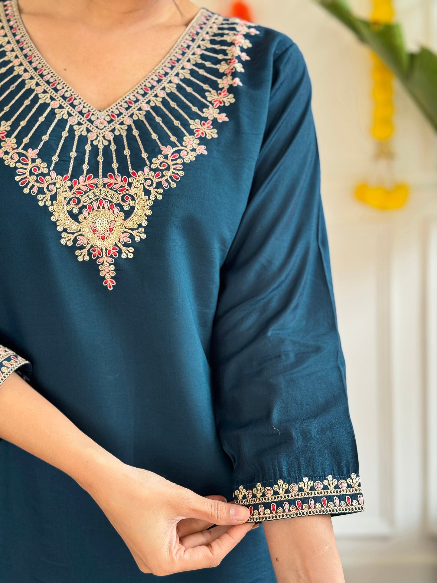 Elegant Teal Rayon Kurta Set with Dupatta & Embroidery