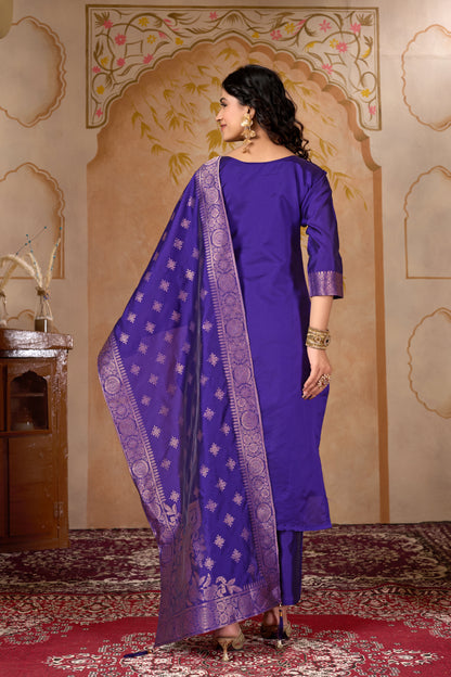 Purple Banarasi Silk Jacquard Kurta Set with Dupatta