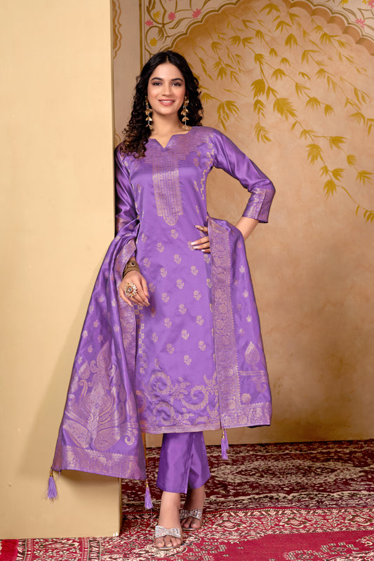 Banarasi Lavender Silk Jacquard Kurta Set with Dupatta