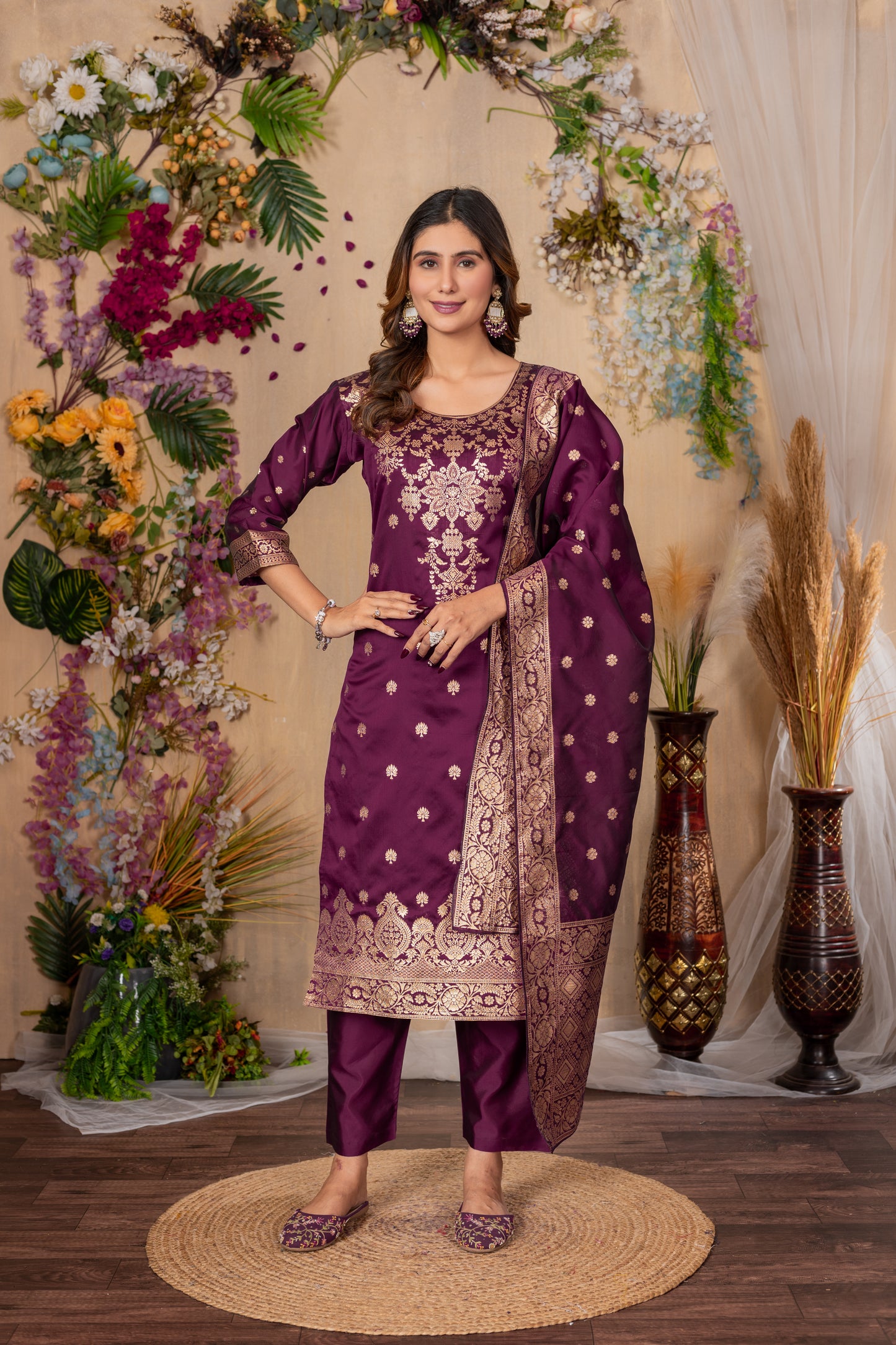 Banarasi Silk Woven Kurta, Pant & Dupatta Set