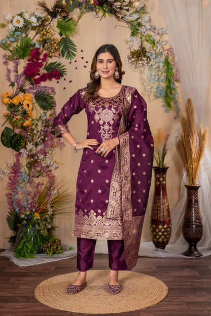 Banarasi Silk Woven Kurta, Pant & Dupatta Set