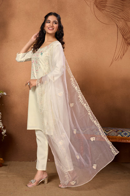 Elegant Off-White Embroidered Kurta Set with Dupatta