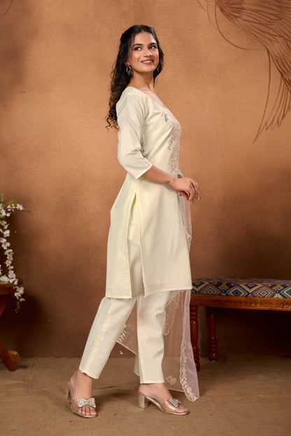 Elegant Off-White Embroidered Kurta Set with Dupatta