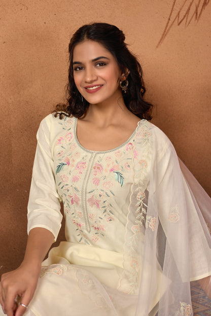 Elegant Off-White Embroidered Kurta Set with Dupatta