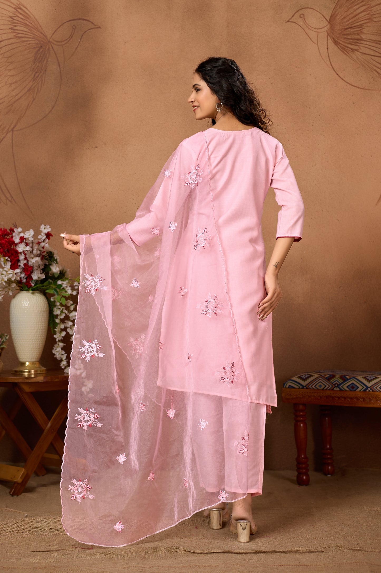 Charming Baby Pink Embroidered Kurta Set with Dupatta