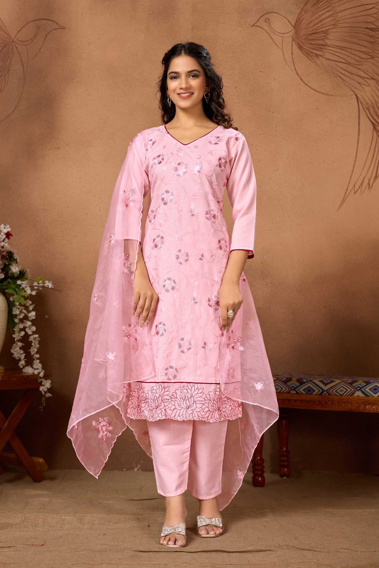 Charming Baby Pink Embroidered Kurta Set with Dupatta
