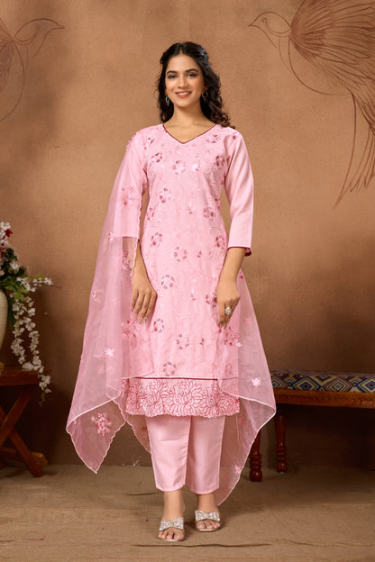 Charming Baby Pink Embroidered Kurta Set with Dupatta