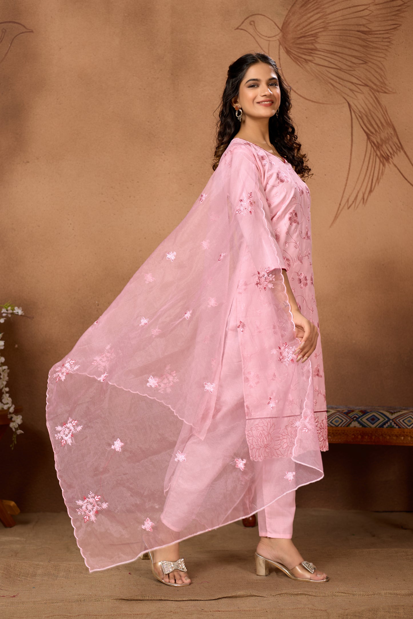 Charming Baby Pink Embroidered Kurta Set with Dupatta