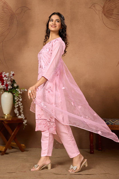 Charming Baby Pink Embroidered Kurta Set with Dupatta