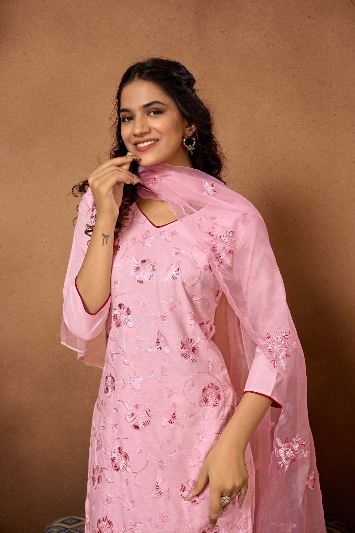 Charming Baby Pink Embroidered Kurta Set with Dupatta