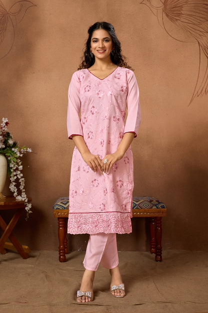 Charming Baby Pink Embroidered Kurta Set with Dupatta