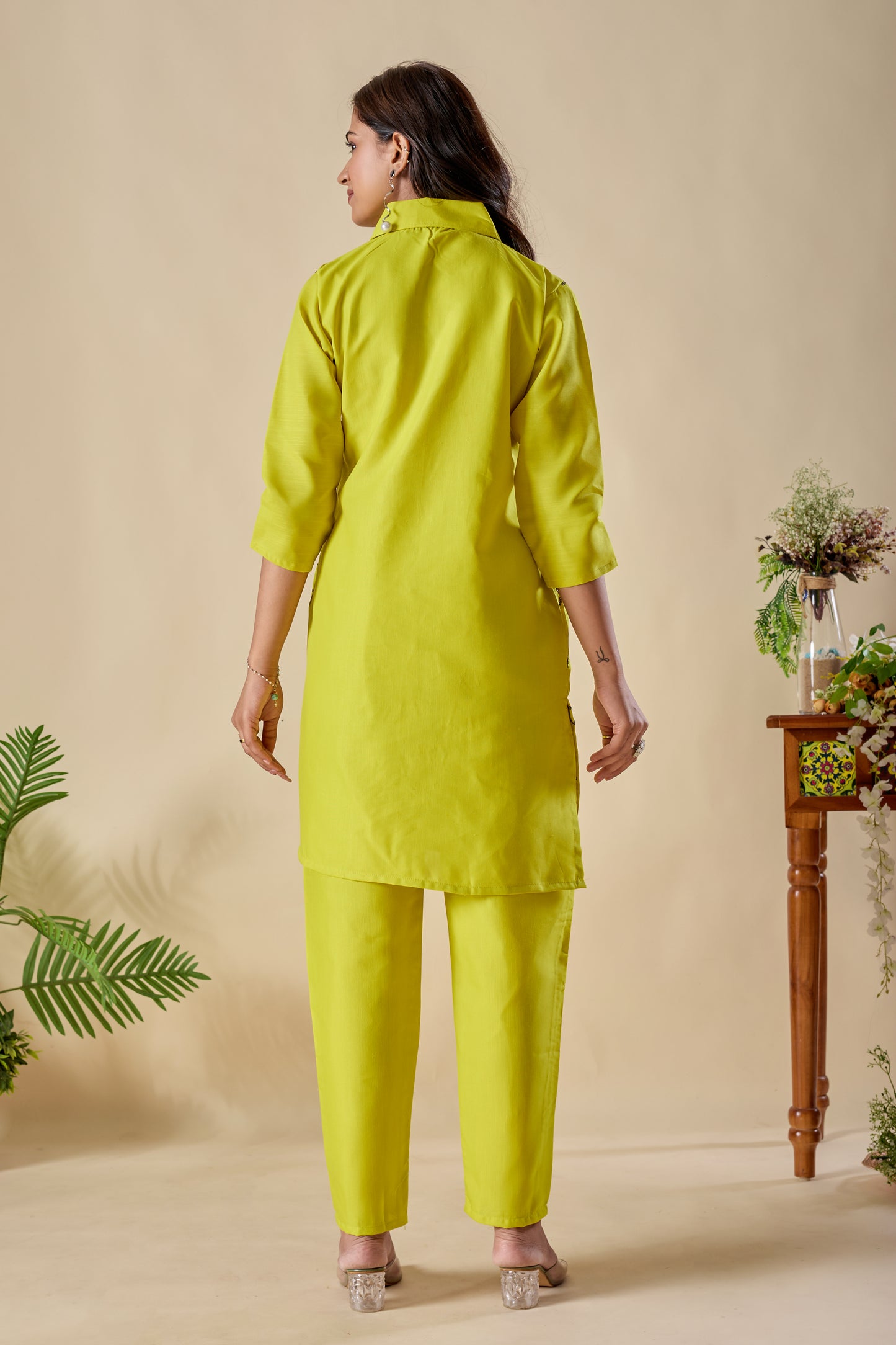 Trendy Lime Green Embroidery Rayon Co-ord Set for Women