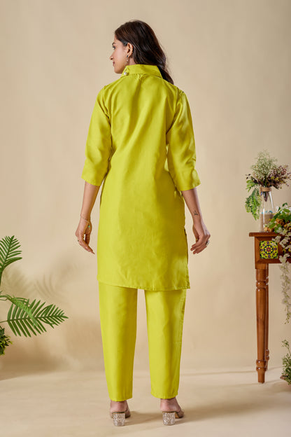 Trendy Lime Green Embroidery Rayon Co-ord Set for Women