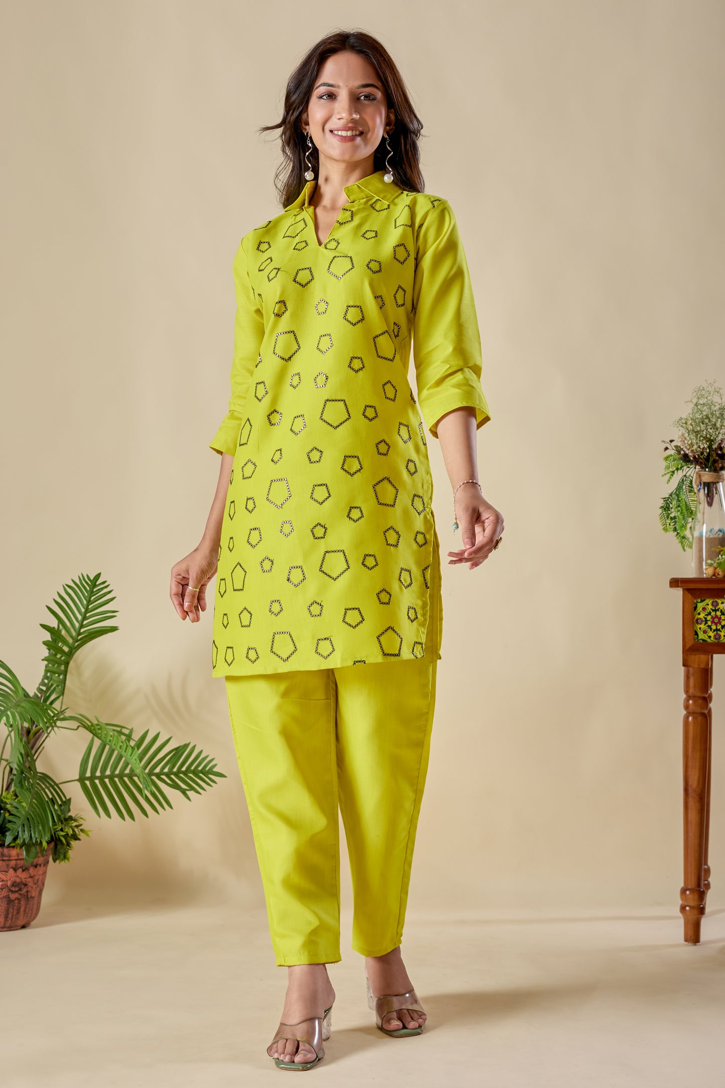Trendy Lime Green Embroidery Rayon Co-ord Set for Women