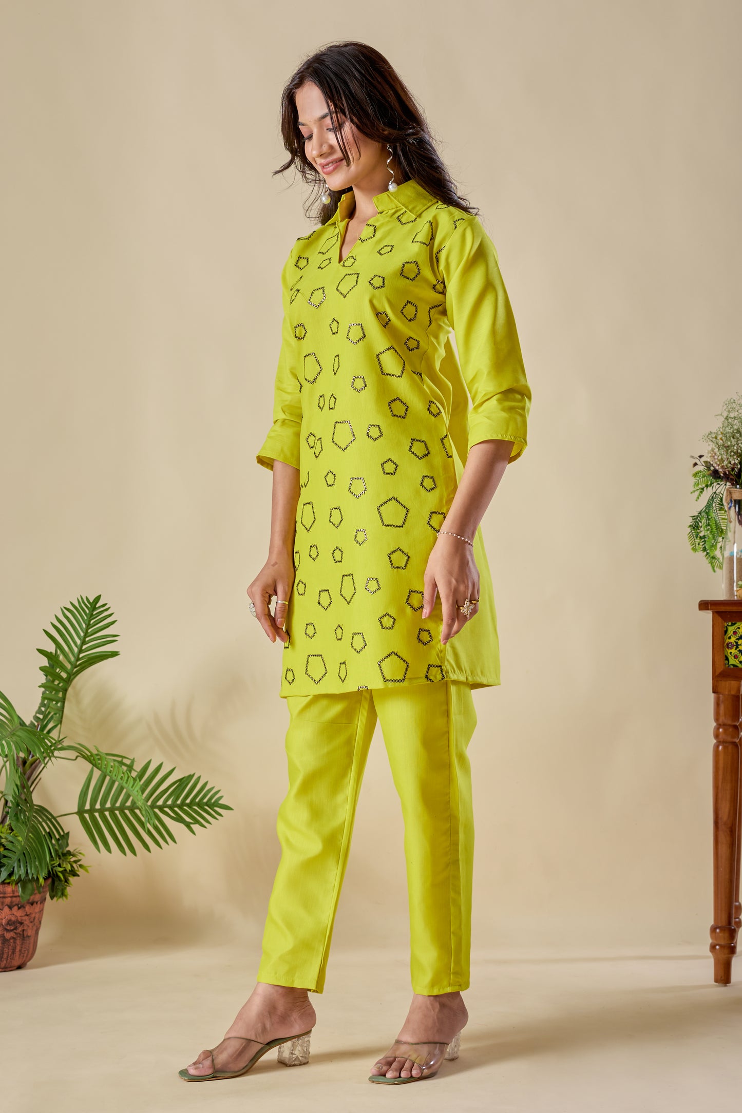 Trendy Lime Green Embroidery Rayon Co-ord Set for Women