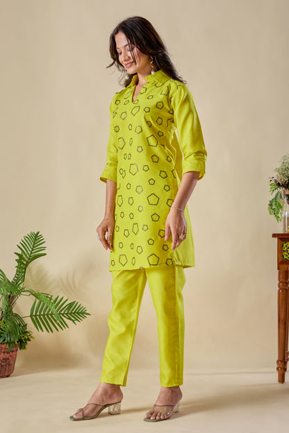 Trendy Lime Green Embroidery Rayon Co-ord Set for Women