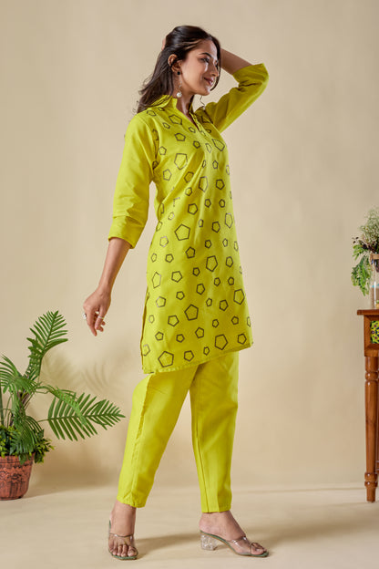 Trendy Lime Green Embroidery Rayon Co-ord Set for Women