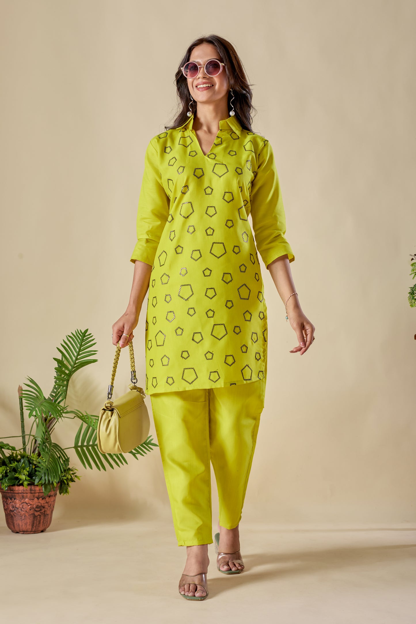 Trendy Lime Green Embroidery Rayon Co-ord Set for Women