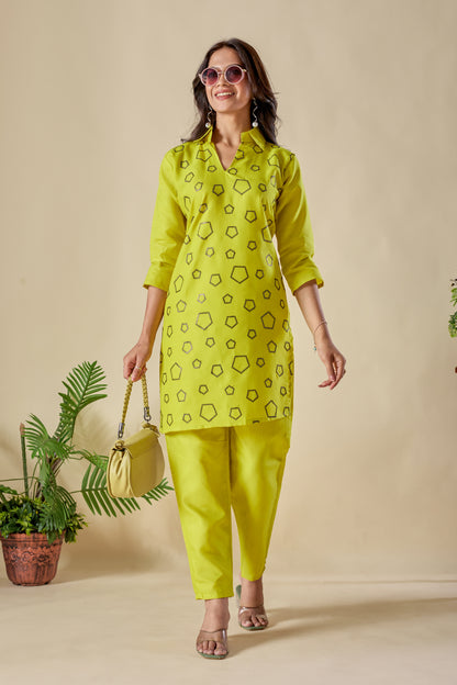 Trendy Lime Green Embroidery Rayon Co-ord Set for Women
