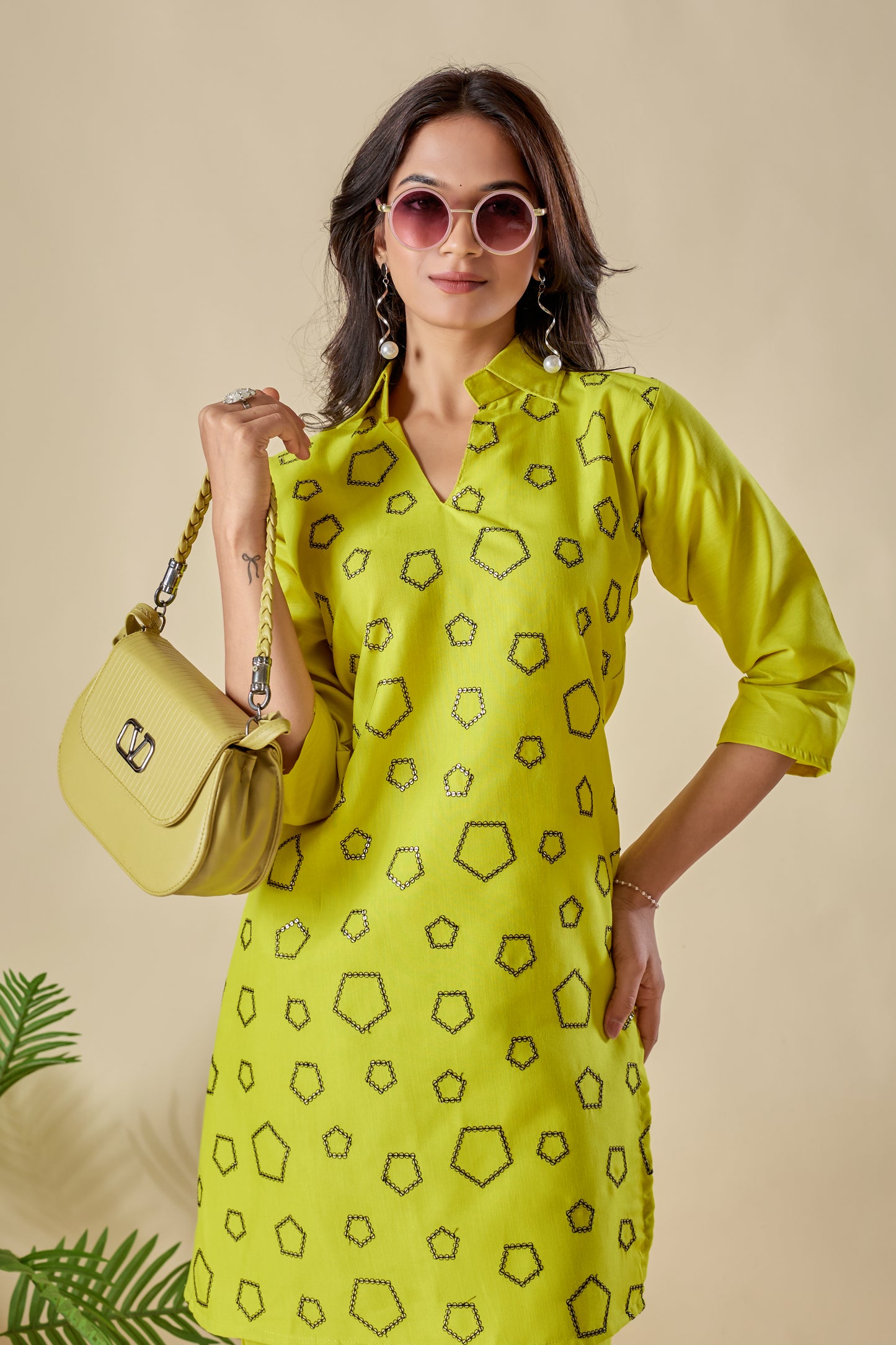 Trendy Lime Green Embroidery Rayon Co-ord Set for Women