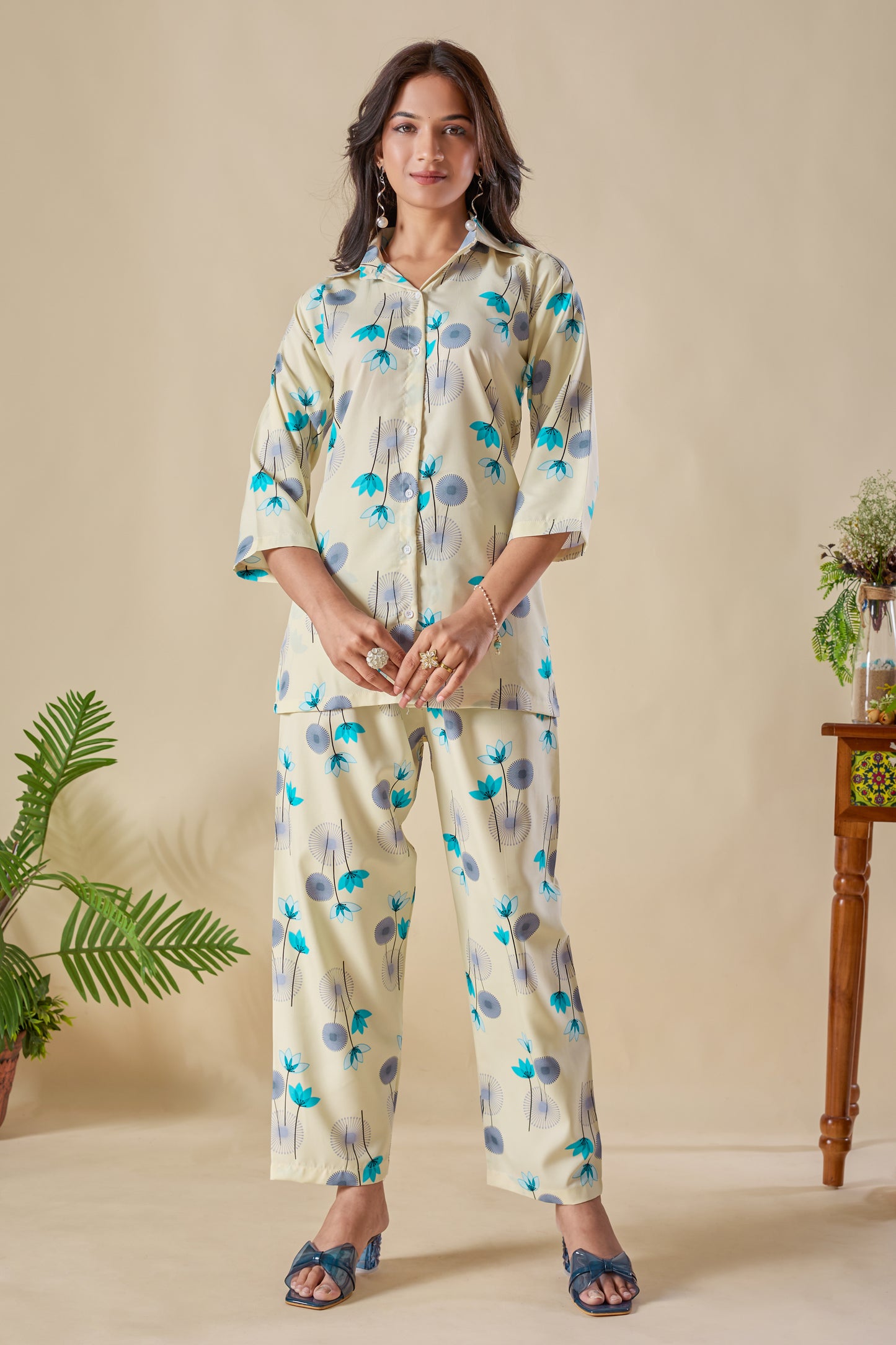 Trendy Floral Printed Co-ord Set for Women – Comfortable Shirt & Pajama