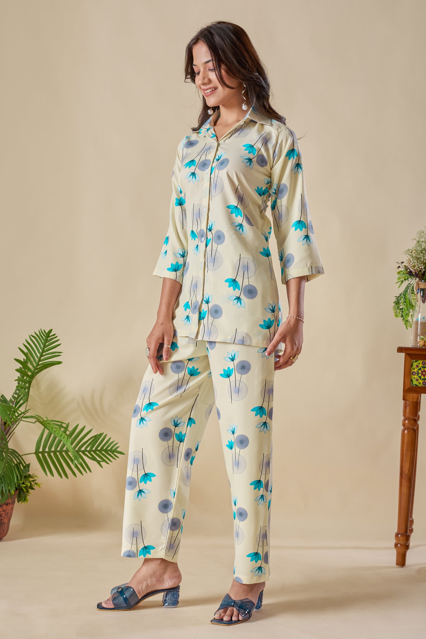 Trendy Floral Printed Co-ord Set for Women – Comfortable Shirt & Pajama