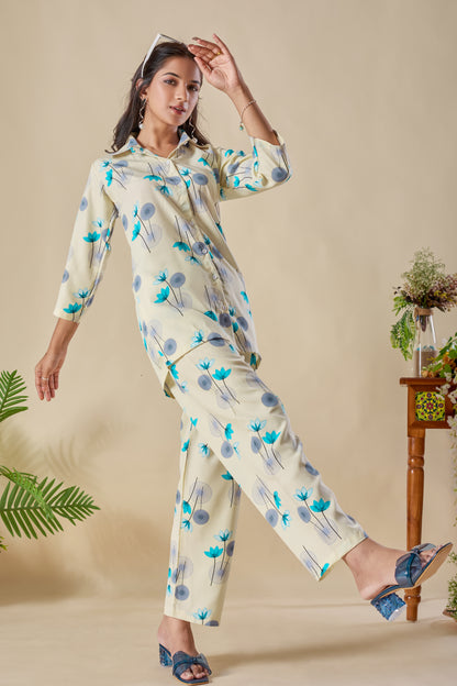Trendy Floral Printed Co-ord Set for Women – Comfortable Shirt & Pajama