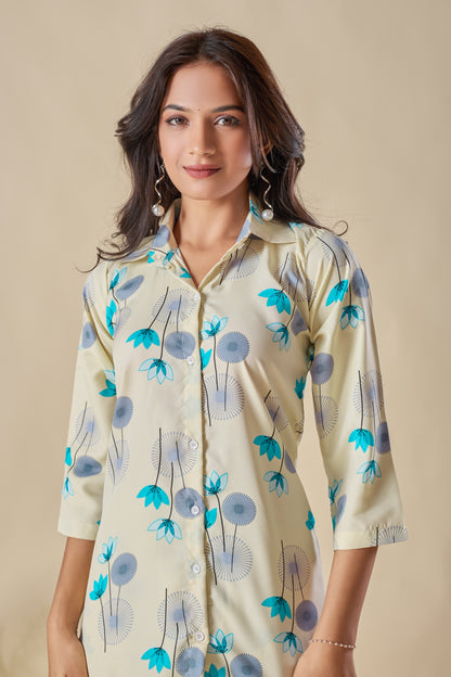 Trendy Floral Printed Co-ord Set for Women – Comfortable Shirt & Pajama