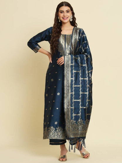 Rama Silk jacquard Kurta Set with Dupatta