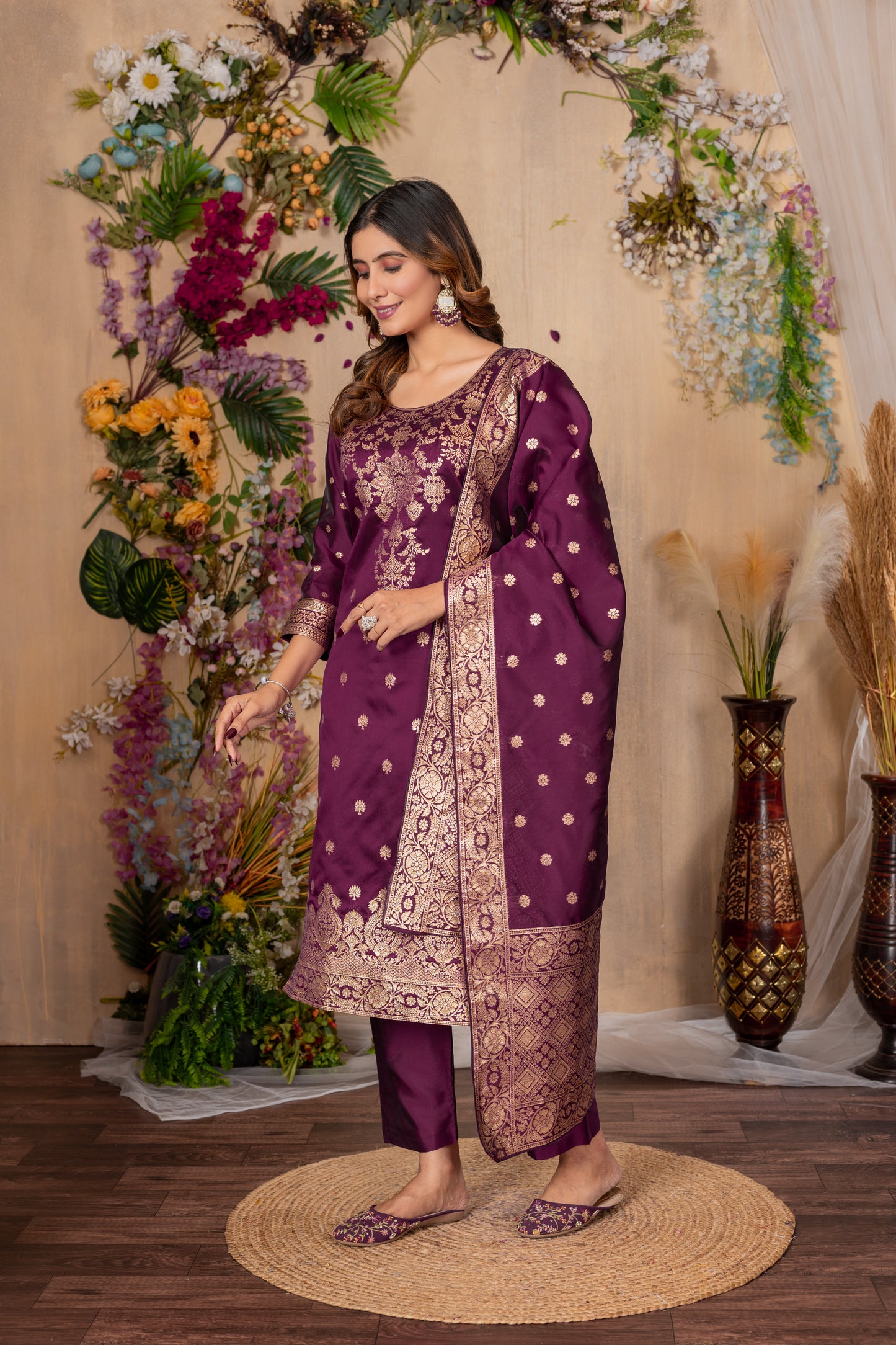 Banarasi Silk Woven Kurta, Pant & Dupatta Set
