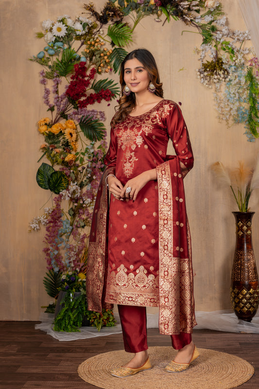 Banarasi Silk Woven Kurta, Pant & Dupatta Set
