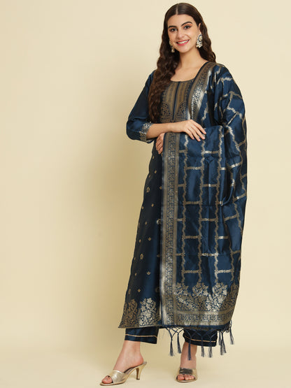 Rama Silk jacquard Kurta Set with Dupatta
