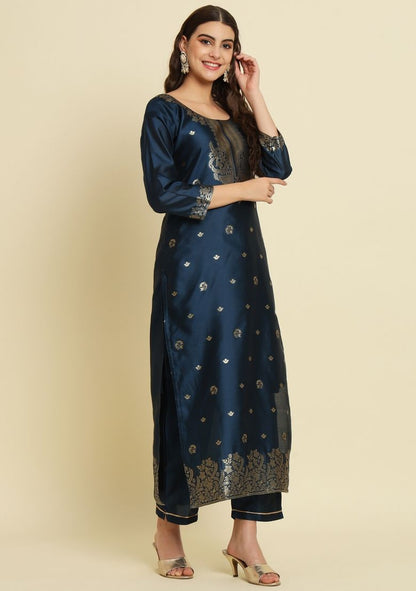Rama Silk jacquard Kurta Set with Dupatta
