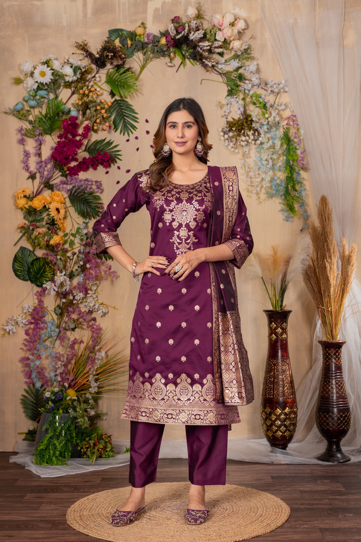 Banarasi Silk Woven Kurta, Pant & Dupatta Set