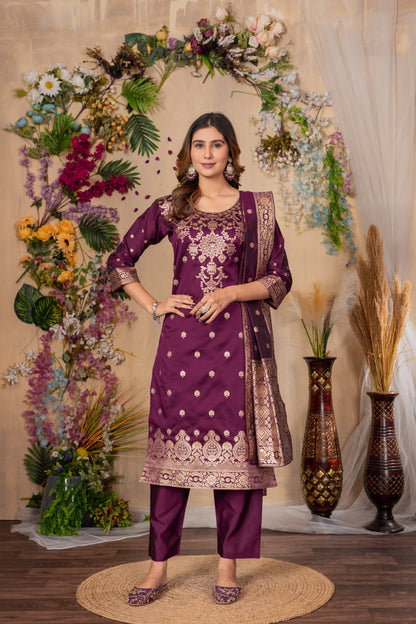 Banarasi Silk Woven Kurta, Pant & Dupatta Set