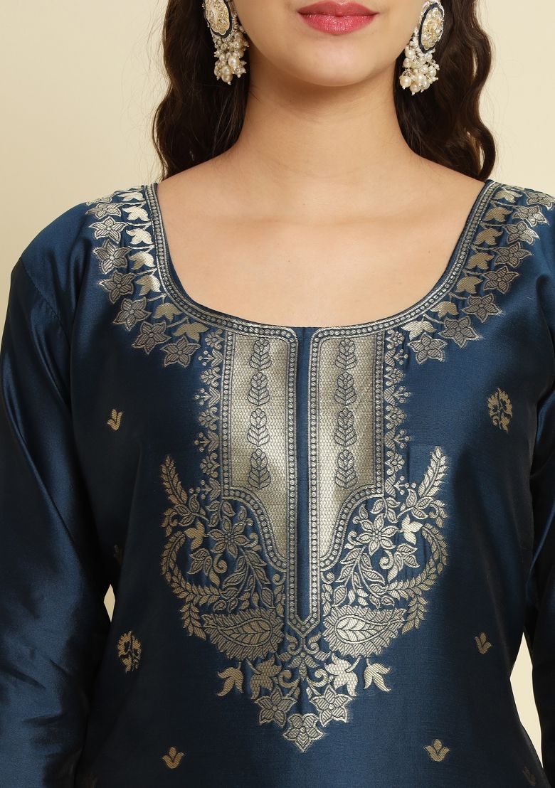 Rama Silk jacquard Kurta Set with Dupatta
