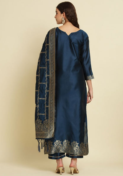 Rama Silk jacquard Kurta Set with Dupatta