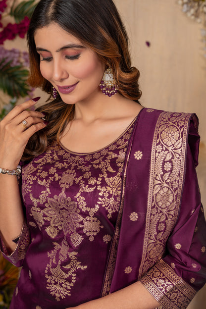 Banarasi Silk Woven Kurta, Pant & Dupatta Set