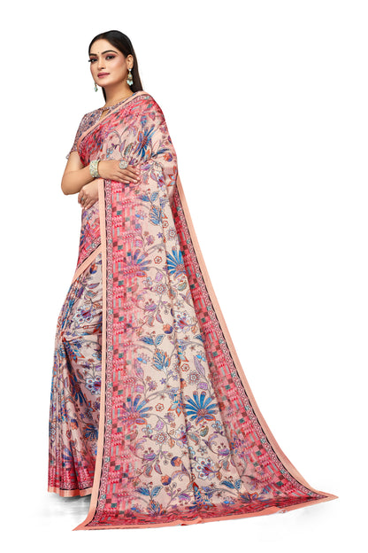 Blue Floral Digital Print Satin Silk Saree