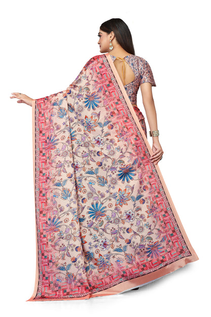 Blue Floral Digital Print Satin Silk Saree