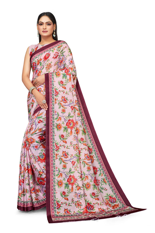 Red Floral Designer Digital Printed Satin Saree for Women