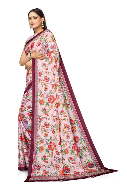 Red Floral Designer Digital Printed Satin Saree for Women