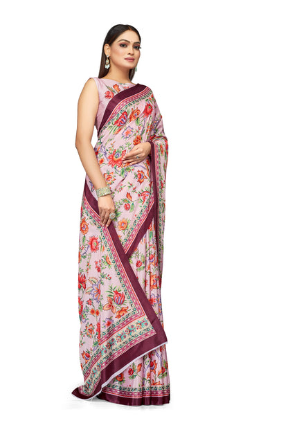 Red Floral Designer Digital Printed Satin Saree for Women