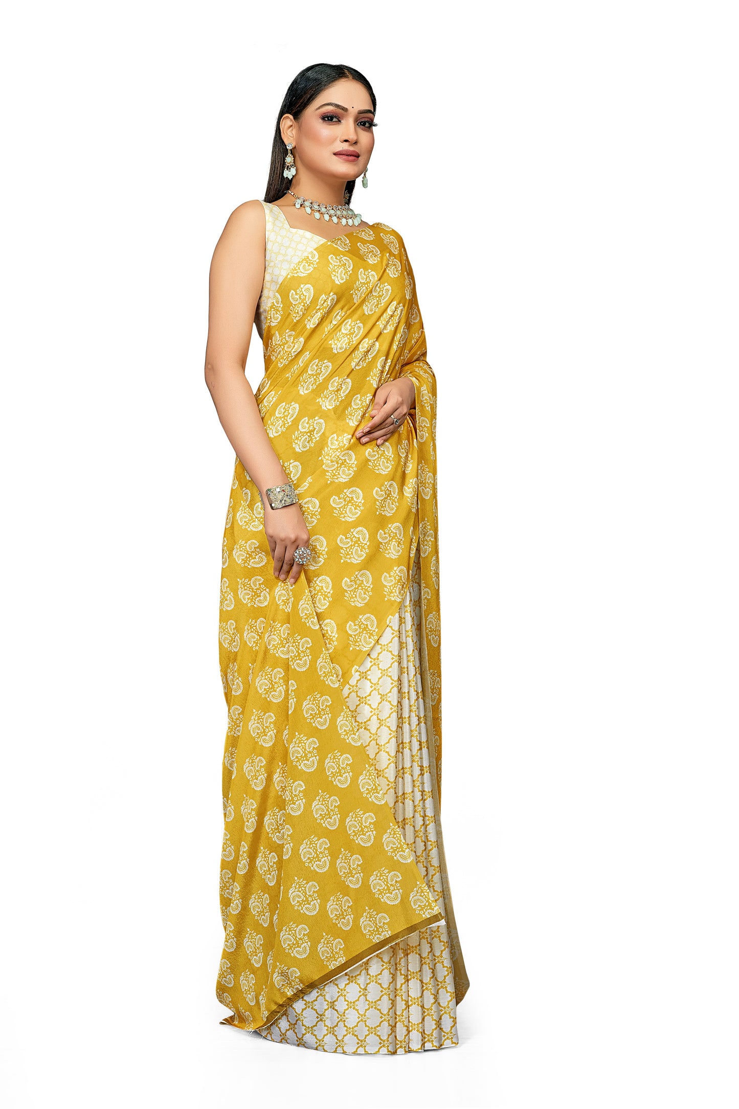 Dual Tone Designer Digital Print Satin Saree For Women