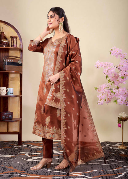 Elegant Brown Embroidered Kurta Set with Dupatta | Wedding & Festive Wear for Women
